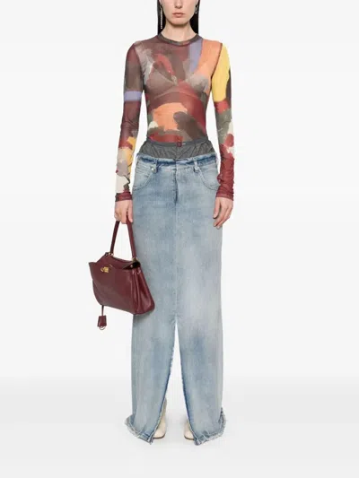 Maison Margiela Light Blue Long Skirt With Front Slit And Five Pocket Design In Denim Woman