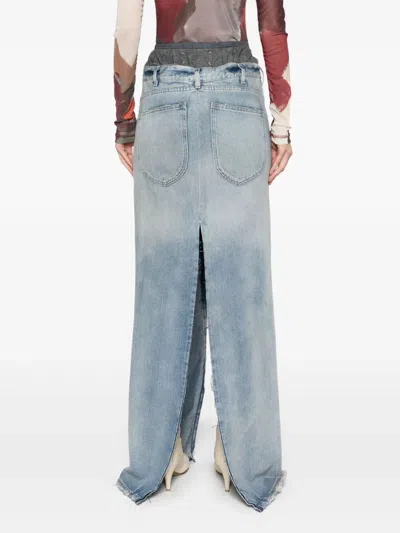 Maison Margiela Light Blue Long Skirt With Front Slit And Five Pocket Design In Denim Woman