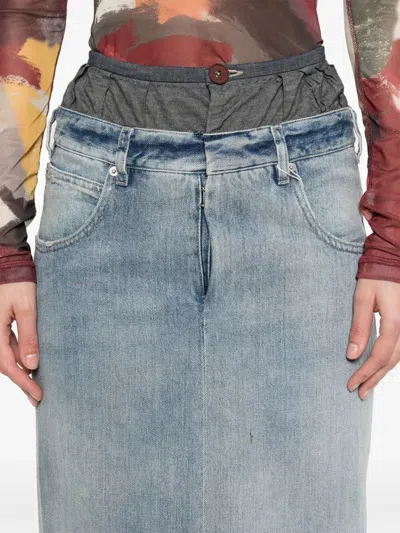 Maison Margiela Light Blue Long Skirt With Front Slit And Five Pocket Design In Denim Woman