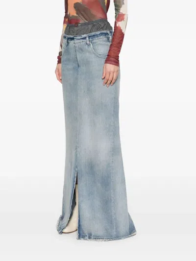 Maison Margiela Light Blue Long Skirt With Front Slit And Five Pocket Design In Denim Woman