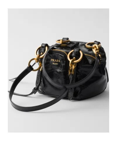 Prada Dangle Leather Top-handle Mini-bag In Black