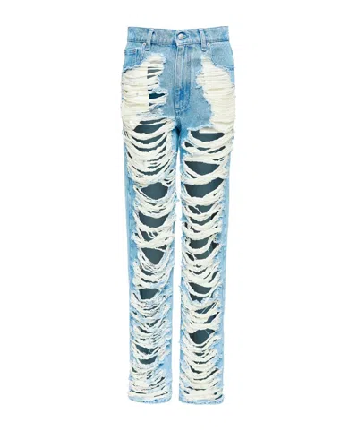 Mm6 Maison Margiela Mm6 By Maison Margiela "destroyed" Straight Jeans In Blue