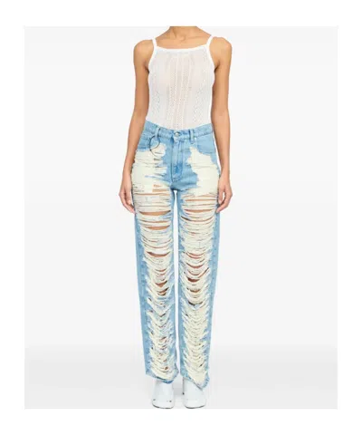 Mm6 Maison Margiela Mm6 By Maison Margiela "destroyed" Straight Jeans In Blue