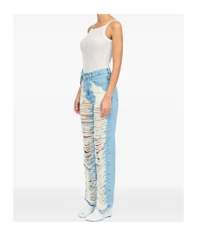 Mm6 Maison Margiela Mm6 By Maison Margiela "destroyed" Straight Jeans In Blue
