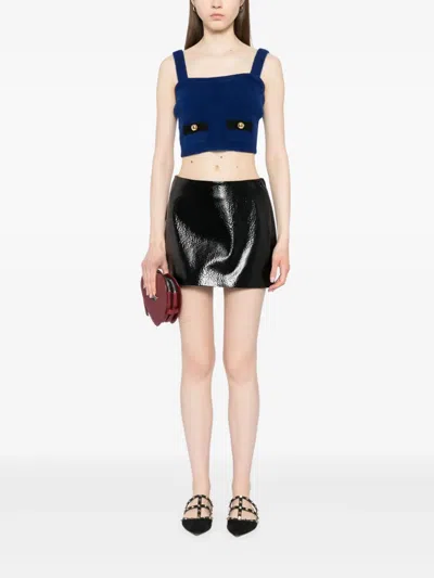 Alessandra Rich Alpaca Blend Knit Bralette Top In Blue