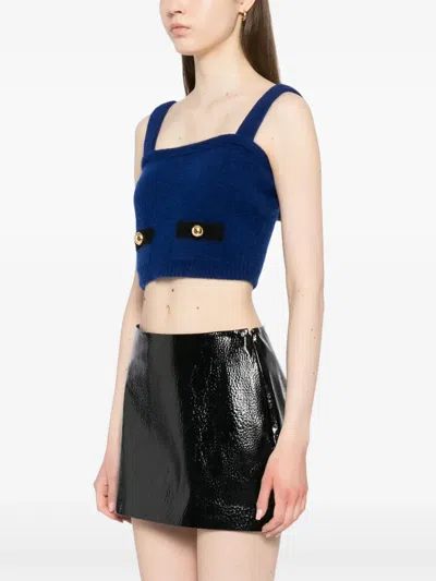 Alessandra Rich Alpaca Blend Knit Bralette Top In Blue