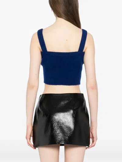 Alessandra Rich Alpaca Blend Knit Bralette Top In Blue