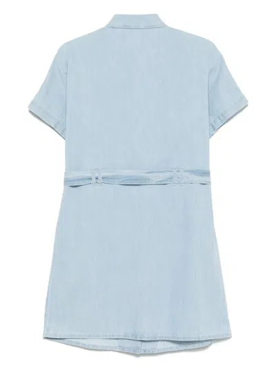 Apc A.p.c. 'suzanne' Light Blue Dress With Patch Pockets On The Chest And Waist Belt In Cotton Woman In Multicolor