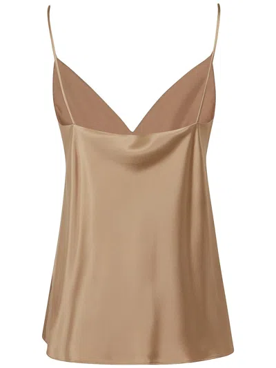 Max Mara Silk Top With Spaghetti Straps And V-neckline In Neutral