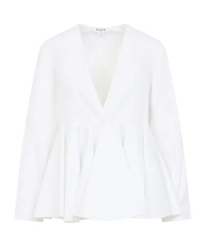 Alaïa Flared Long-sleeved Shirt In White