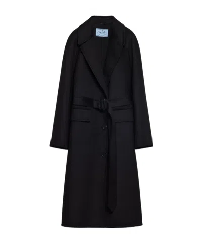 Prada Single-breasted Cashgora Coat In Black