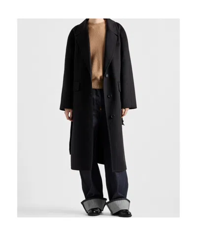 Prada Single-breasted Cashgora Coat In Black