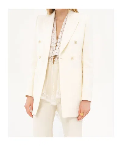 Chloé Double-breasted Wool-blend Longline Blazer In Coconut Milk
