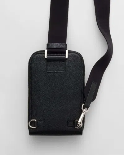 Prada Leather Phone Case In Black