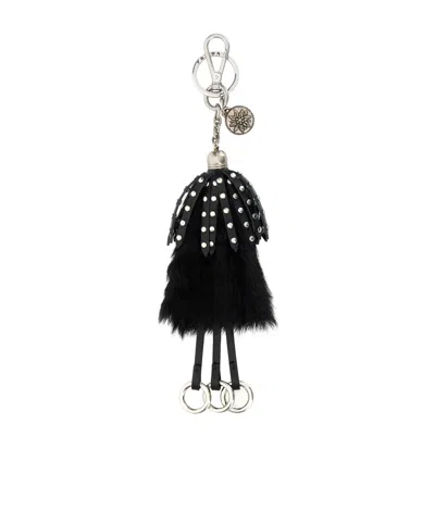 Prada Calf Hair And Leather Keyring With Fur Detailing In Black