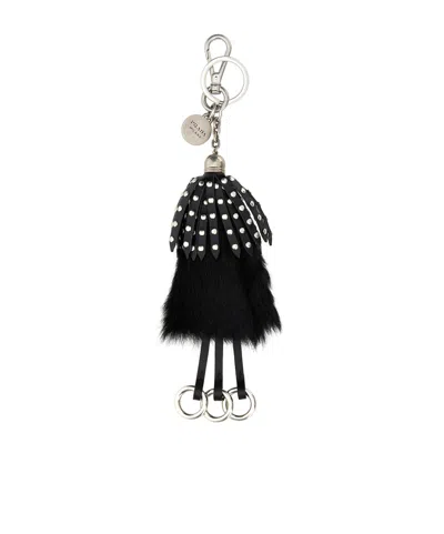 Prada Calf Hair And Leather Keyring With Fur Detailing In Black