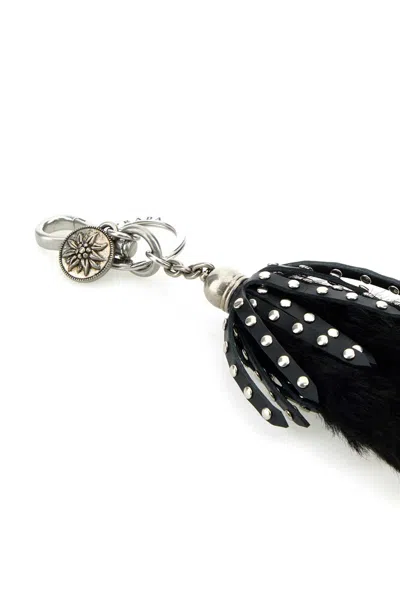 Prada Calf Hair And Leather Keyring With Fur Detailing In Black