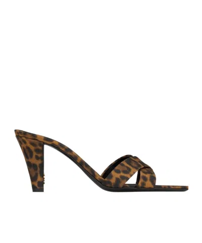 Saint Laurent Mule Jill In Gros-grain Leopard Print In Black