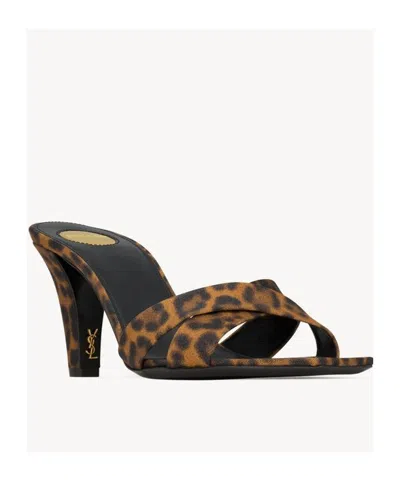 Saint Laurent Mule Jill In Gros-grain Leopard Print In Black