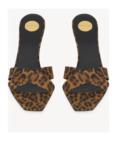 Saint Laurent Mule Jill In Gros-grain Leopard Print In Black