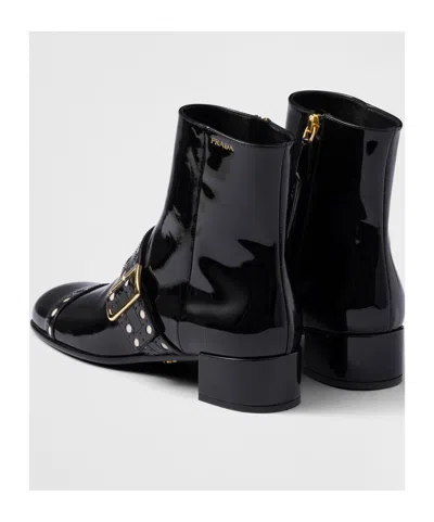 Prada Black Leather Ankle Boots In Black