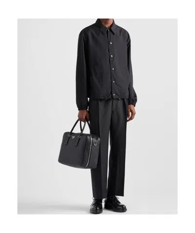 Prada Camicia In Lino Nero Uomo In Black
