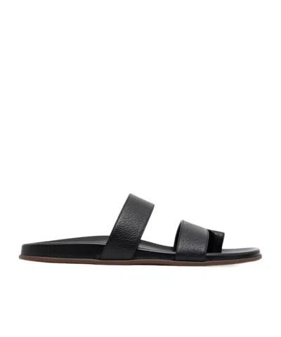 The Row Leather Double Strap Thong Slippers In Black