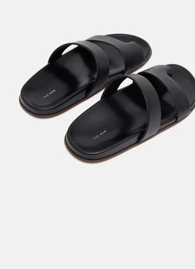 The Row Leather Double Strap Thong Slippers In Black
