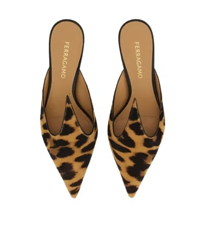 Ferragamo Printed Calf Hair Dorye Mules In Animal Print