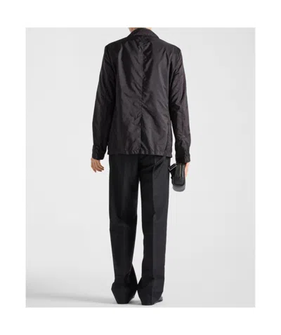 Prada Single-breasted Re-nylon Jacket In Black