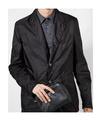 Prada Single-breasted Re-nylon Jacket In Black