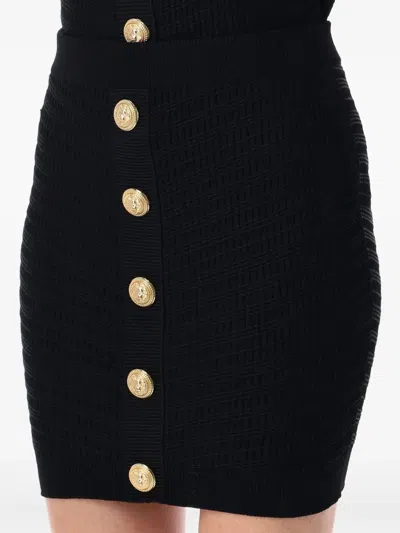 Balmain Knitted Vichy A-line Skirt With Jewel Buttons In Black
