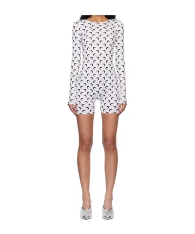 Marine Serre Moon-print Long-sleeve Playsuit In White
