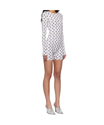Marine Serre Moon-print Long-sleeve Playsuit In White