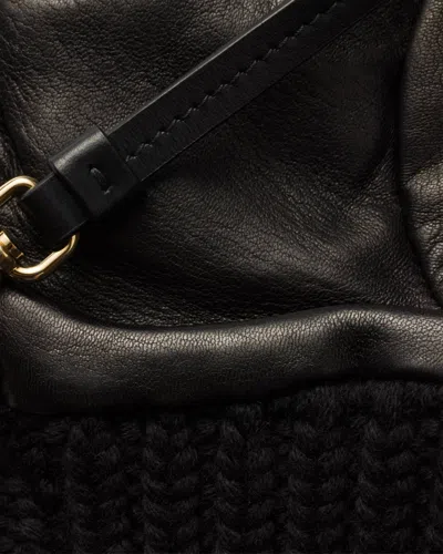 Prada Womens Black Triangle-logo Wool And Nappa Leather Gloves In Black