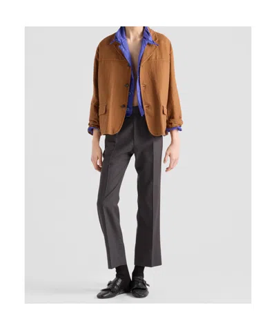 Prada Single-breasted Cotton Jacket In Caramel Color