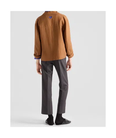 Prada Single-breasted Cotton Jacket In Caramel Color