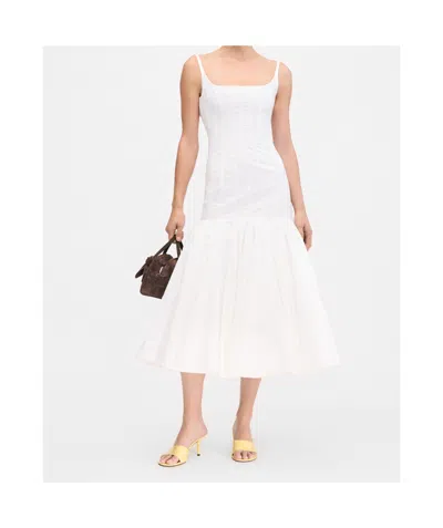 Jacquemus Agave Flared Midi Dress With Square Neckline In White