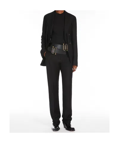 Sportmax Viscose And Linen Twill Flared Pants In Black