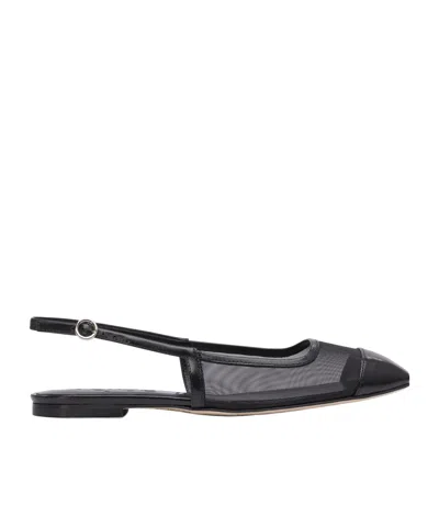 Aeyde Pointed Toe Flat Sole Sandals With Mesh Panels In Black