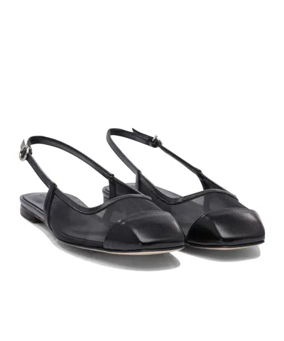 Aeyde Pointed Toe Flat Sole Sandals With Mesh Panels In Black