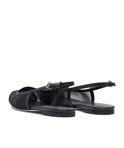 Aeyde Pointed Toe Flat Sole Sandals With Mesh Panels In Black