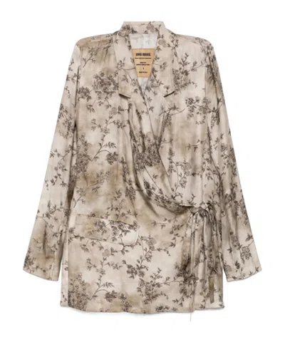Uma Wang Khloe Jacket In Viscose And Cupro In Dirty White/gray