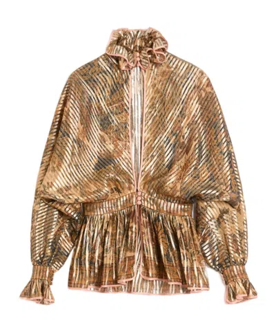 Valentino Loose Pleated Silk-blend Shirt In Neutrals