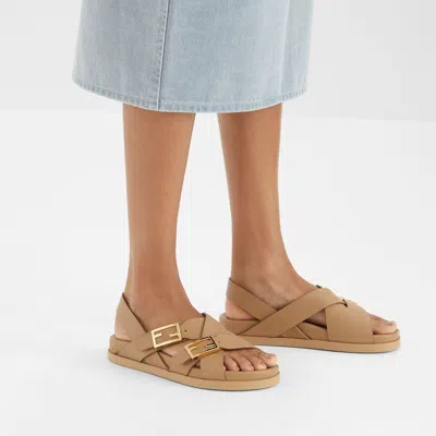 Fendi Feel Buckle-strap Leather Sandals In Light Brown