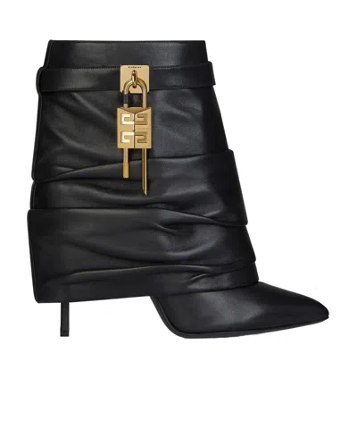 Givenchy Women Black Nappa Leather Shark Lock Stiletto Ankle Boots In Multi