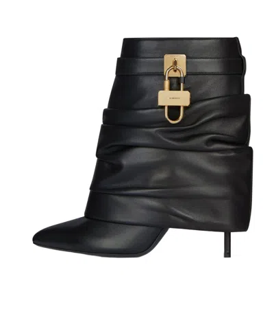 Givenchy Women Black Nappa Leather Shark Lock Stiletto Ankle Boots In Multi