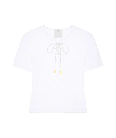 Givenchy Slim Fit T-shirt In Cotton With Laces And 4g Detail In White