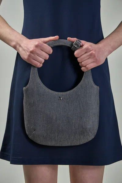 Courrèges Circular Handle Crossbody Strap Denim Texture In Grey