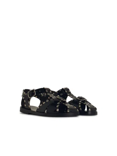 Bally Black Calfskin Leather Sandals With Metal Trim And Buckle Closure In Black